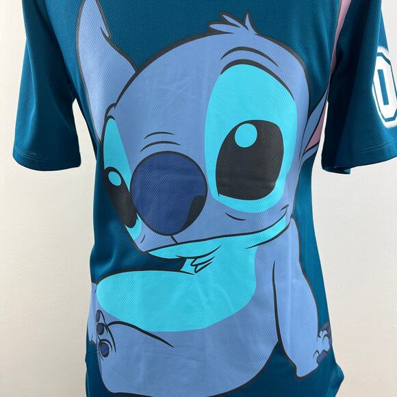 NEW Disney Blue Short Sleeve V-Neck Button Down Lilo Stitch Baseball Top Size M - Picture 4 of 8